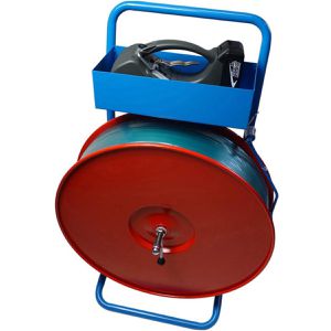 Böttcher-AG Umreifungsset AKKU, PP- & PET-Band 2000 m x 16 mm, Abrollwagen und Akku-Umreifungsgerät