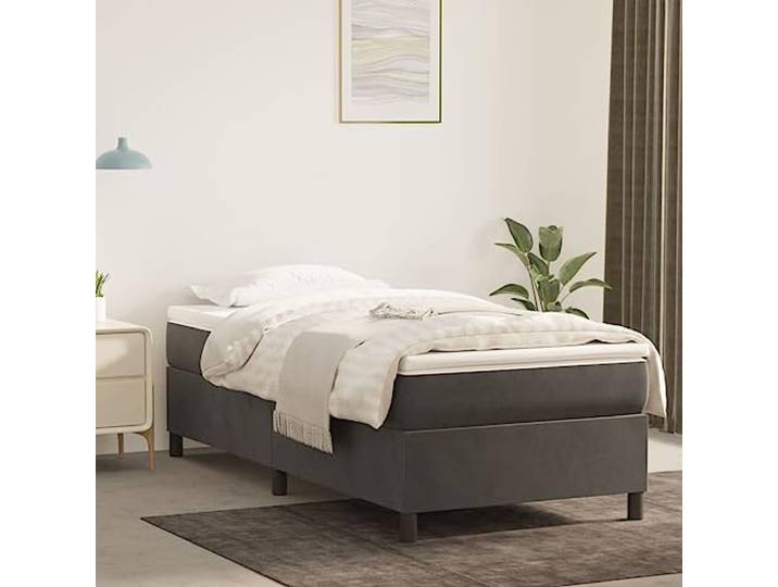 RJPLMFV Lattenrost und Matratze, Velours, Dunkelgrau, 90 x 200 cm Taschenfedern, mittelharte Unterstützung, Lattenrost aus Zwischenplatte, weicher Matratzenschoner