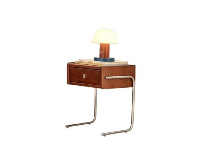 Moderner Nachttisch Retro-Nachttisch aus Holz mit Edelstahlrahmen Design mit einer Schublade, schwebender Look, perfekt for kompakte Schlafzimmer