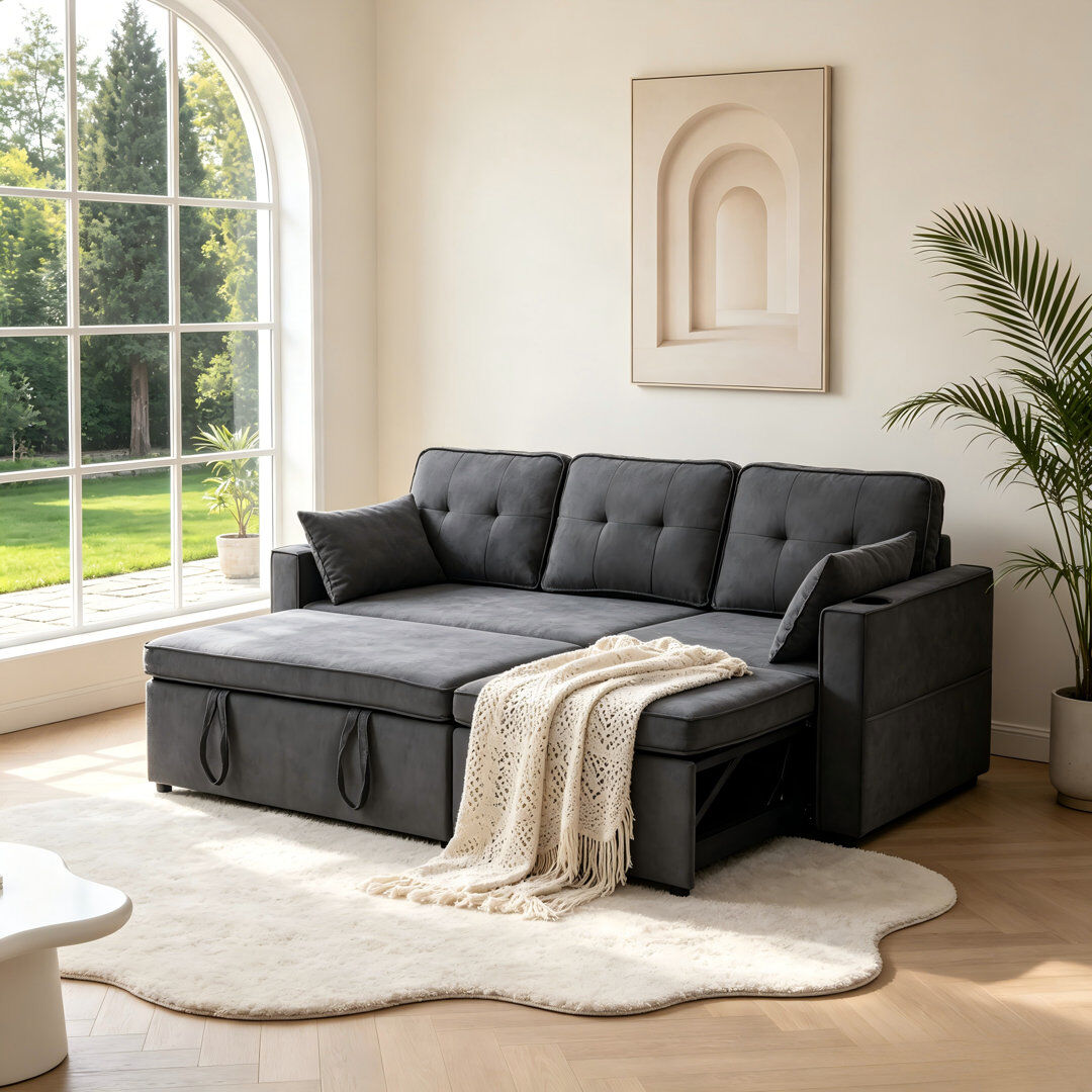 17 Stories 3 Seater Linen Sofa & Chaise Gray 86cm H X 211cm W X 72.5cm D