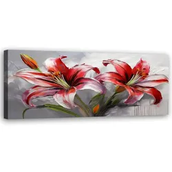 WANDBILD rote lilien gemalte blumen