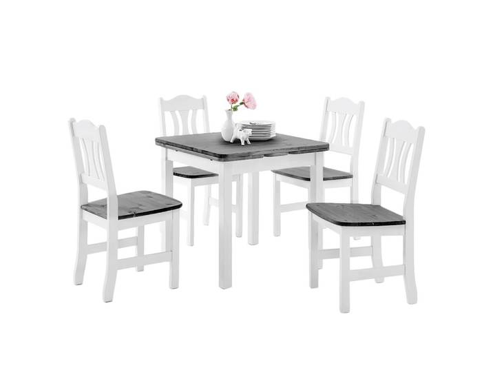 Essgruppe 5-teilig 77 x 77 x 74cm Grau/Weiß/Kiefer Weiß