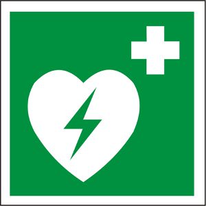 Abtec Hinweisschild ISO 7010 E010, Folie, 15 x 15 cm, Rettungszeichen, Defibrillator