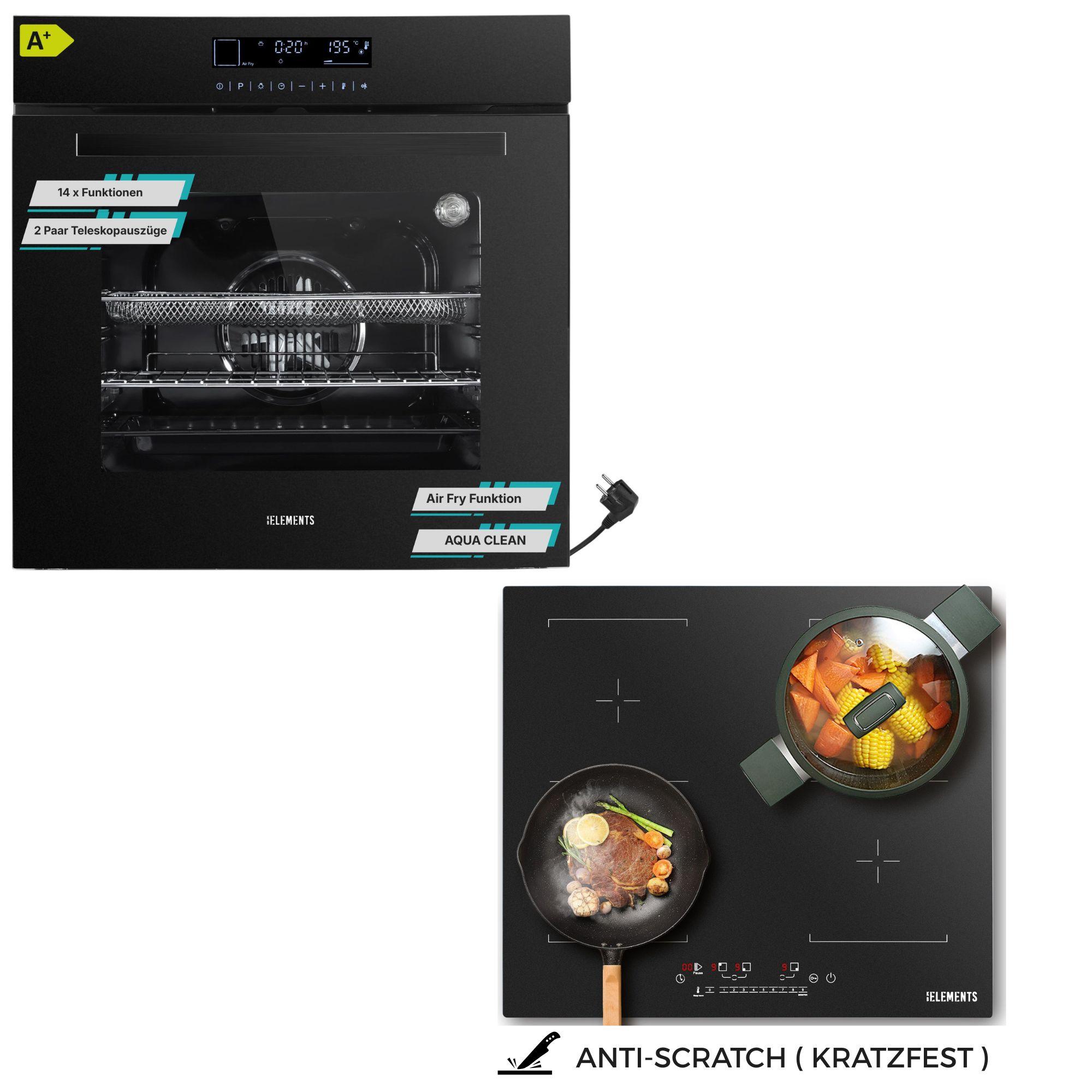 KB ELEMENTS Sparset, Einbauherd Set, Herdset, Kratzfestes Induktionskochfeld 60cm, Einbaubackofen 60cm, 15 x Funktionen, Air Fry, ELK75DV1/111AS