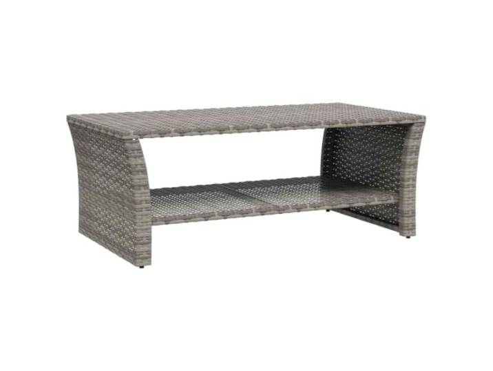KGFHERENB Couchtisch Grau 100x50x40 cm Poly Rattan Beistelltisch Outdoor Stabiler Gartentisch aus Rattan mit Ablage für Balkon, Terrasse und Wohnzimmer. Elegante Tischplatte in Grau.