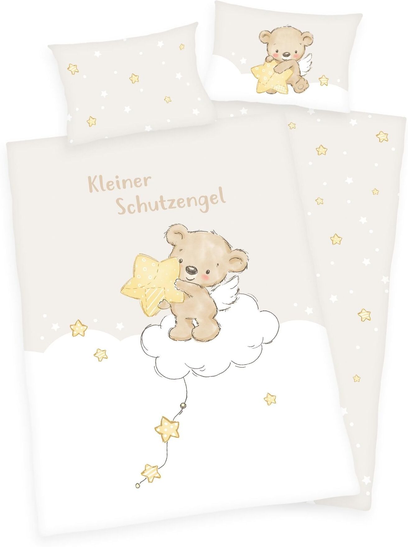 Kinderbettwäsche HERDING "Herding", gelb (hellbraun, hellgelb, weiß), B/L: 100cm x 135cm, 1 Stk., 1 Stk., Buntgewebe, B/L: 40cm x 60cm, Buntgewebe, Obermaterial: 100% Baumwolle, Bettwäsche, Kinderbettwäsche hellbraun, hellgelb, weiß B/L: 100cm x 135cm, 1 