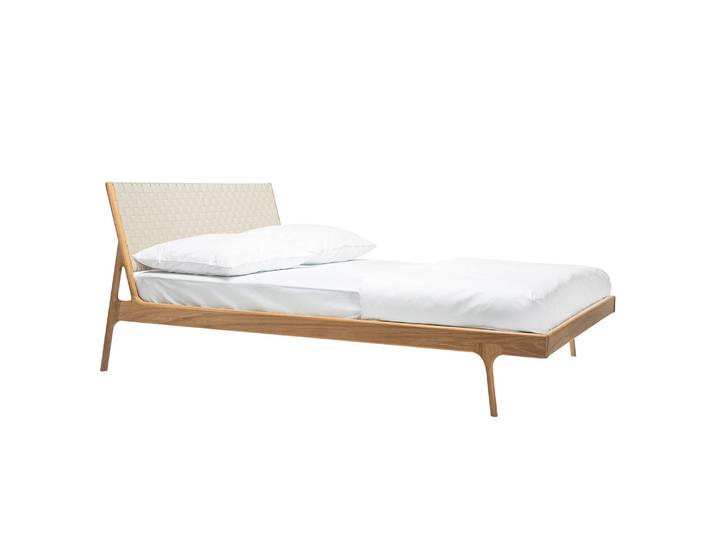 Bett Typ B 160 x 200cm Stoff Cley Beige/Eiche Eiche