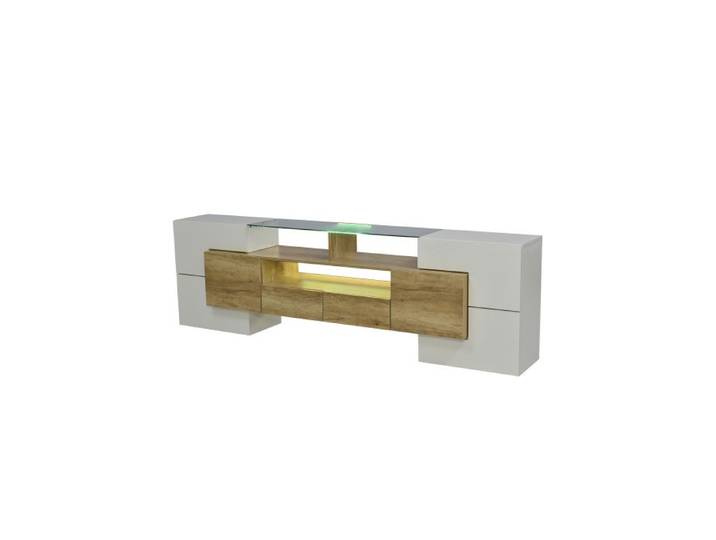 Meuble tv 200 cm blanc brillant avec led meuble bas design contemporain pour salon