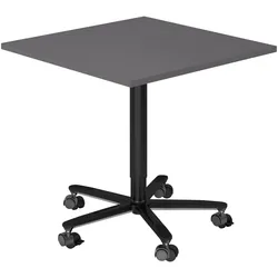 bümö Säulenhubtisch höhenverstellbar, Stehtisch Büro, Bistrotisch rund 80 x 80 cm - Besprechungstisch graphit, Stehtisch Holz-Platte, Säule aus