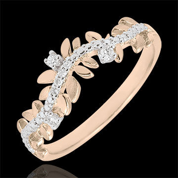 Edenly Ring Verzauberter Garten - KÃ¶nigliches Blattwerk - Diamant und RosÃ©gol