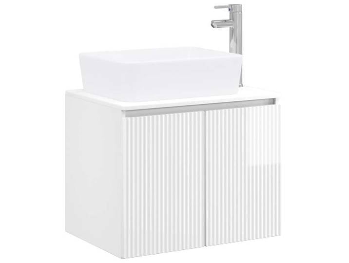 Elégance - Chic Armoire Haute et Cabinet sous lavabo - Ensemble de mobilier de salle de bain - Blanc brillant_0548822