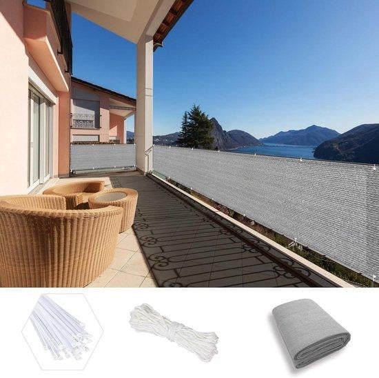 Balkonscherm Grijs - Semi-transparant HDPE-materiaal - B/H: 80 x 300 cm