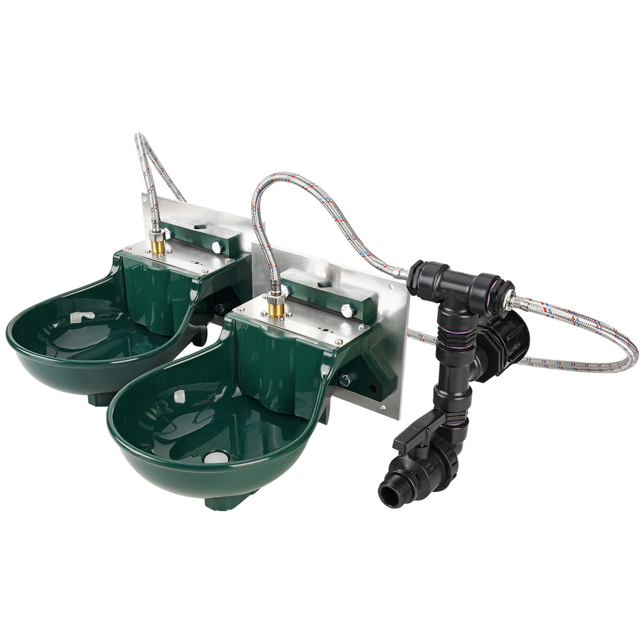 REKUBIK IBC Adapter S60x6 - Doppel-Pferdetränke SB 112 inkl. Anschlußset 1000l IBC (120x100x116cm)