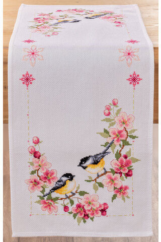 Stickläufer "Vogel & Kirschblüte"
