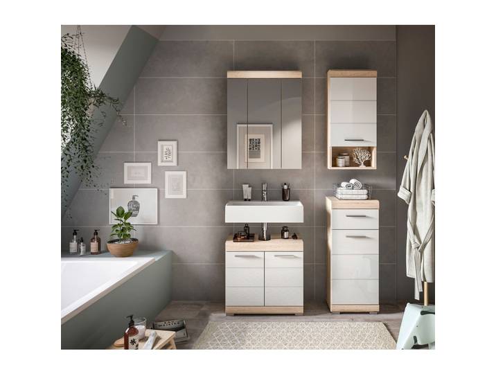 Badezimmer Lambada 4-tlg. ca. 97 cm Eiche/Weiß