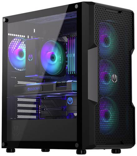Endorfy Regnum 400 ARGB Midi-Tower PC-Gehäuse Schwarz 4 Vorinstallierte LED Lüfter, Seitenfenster, Staubfilter