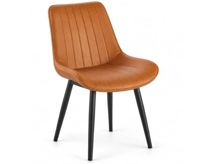 JS Ellie Esszimmerstühle 2er Set Aus Kunstleder Moderne Polsterstühle Mit Ergonomischer Rückenlehne – Für Esszimmer & Büro(Orange – black legs,set of 1)