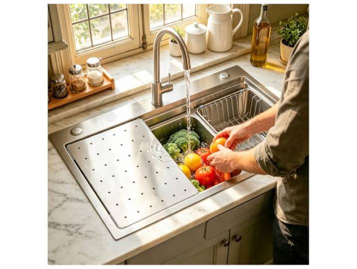 HZKSINNK 304 Edelstahl-Spüle, 1-Becken Einbauspüle, Gebürstete Küchenspüle, Großes Becken, 80x50cm Tiefe, Handgefertigt, Multifunktionales Spülbecken, Mit Siphon, Ablaufgarnitur
