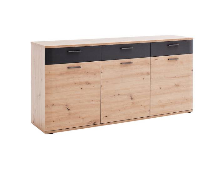 Livetastic Sideboard Kigali, Anthrazit, Eiche, 3 Fächer, 3 Schublade(n) Schubladen, 180x85x43 cm, Made in EU, Wohnzimmer, Kommoden & Sideboards, Sideboards