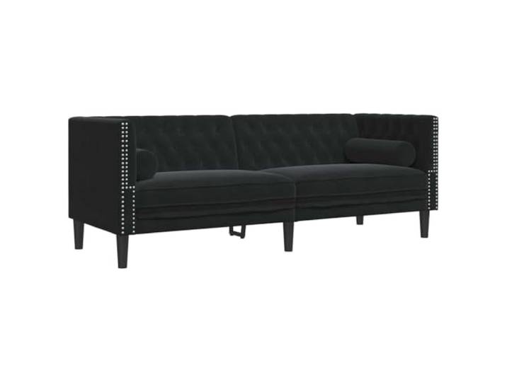 TEKGHUT Chesterfield-Sofa Schwarz 194 x 74,5 x 70,5 cm Samt Samtbezug,Knopfheftung,gerollte Arme,Schaumfüllung,Chesterfield-Stil,Wohnzimmer,Innenbereich,Retro-Eleganz