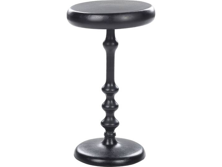BELIANI Beistelltisch Schwarz Aluminium Rund 30 cm Antik-Optik mit Säulenfuß Gedrechselte Optik Modern Einbeinig Wohnzimmer Ausstattung Möbel