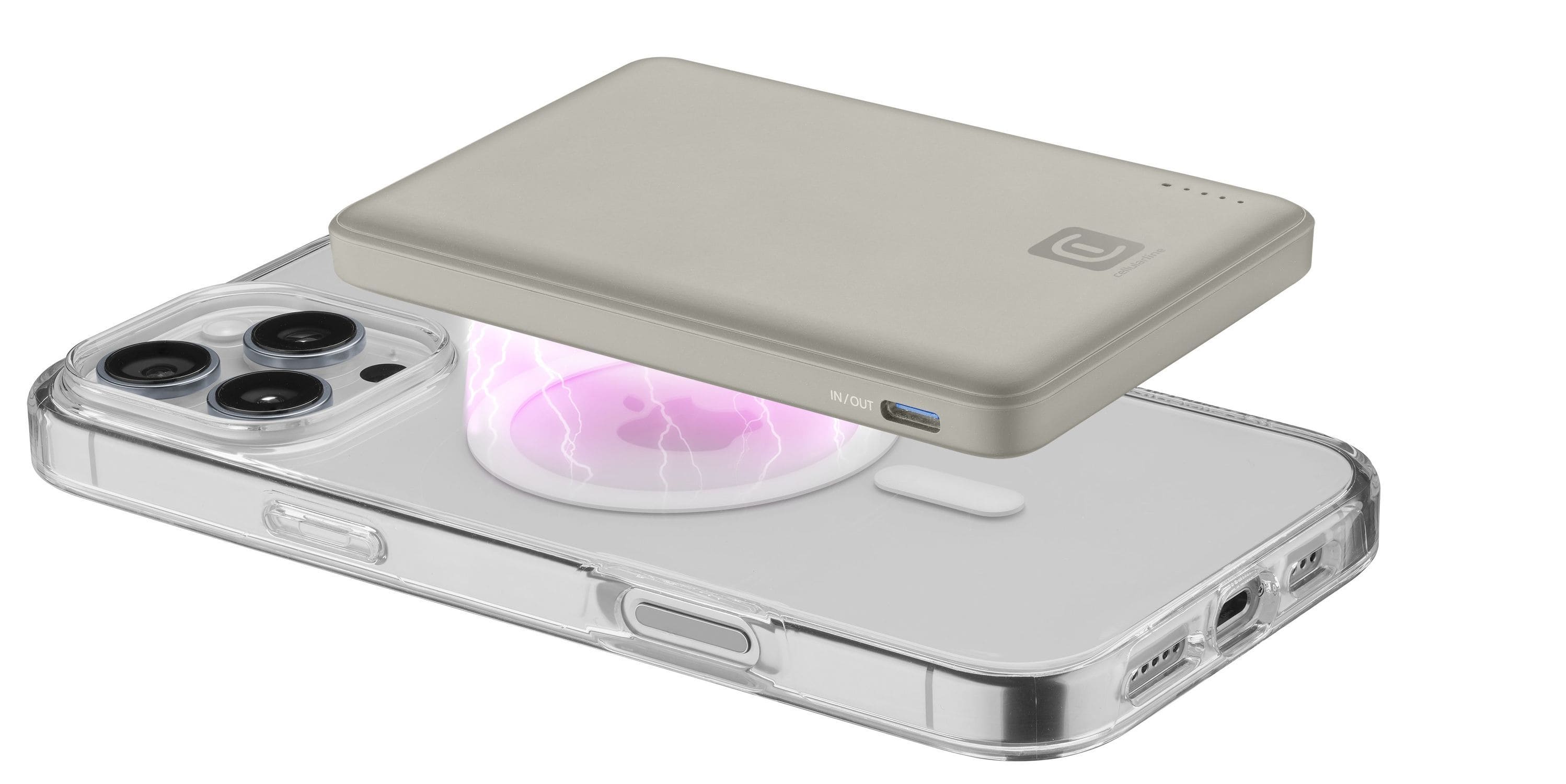 Cellular Line 5000 mAh Powerbank USB Typ-C Kabelloses Laden MagSafe (Beige) PBNEWMAG5000S