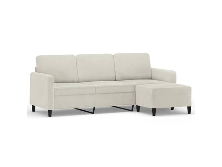 KUTYWEXFM 3-Sitzer Sofa mit Hocker Creme Samt Couch Garnitur 2-Teilig Bequeme Polstergarnitur aus weichem Samt mit robustem Metallgestell. Flexibler Fußhocker für das Wohnzimmer.