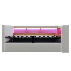 STILVORA Schlafsofa aus Flanell in Hellgrau, 90x190 cm, mit LED, Steckdosen und Stauraum