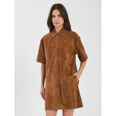 Jerseykleid NORR "NORR Dress Kamilla", Damen, Gr. 40, braun (cognac), Obermaterial: 100% Leder, Kleider Jerseykleid