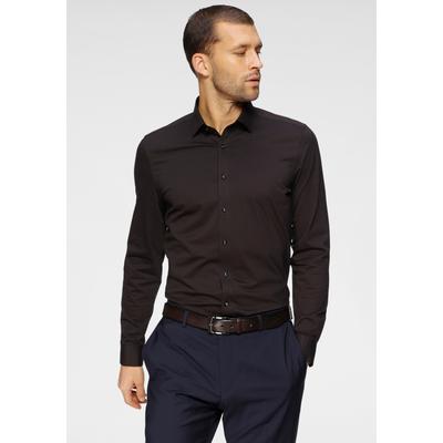 Businesshemd OLYMP "No. Six 24/Seven super slim", Herren, Gr. 38, N-Gr, schwarz, Web, Obermaterial: 92% Baumwolle, 8% Elasthan, sehr schmal, Hemden, in bequemer Jersey-Qualität