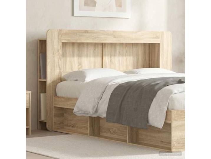 RJPLMFV Kopfteil für Bett, Eiche Sonoma, Holz Integrierte Aufbewahrung, vertikale Regale, Wandbefestigung im Lieferumfang enthalten, einfache Reinigung