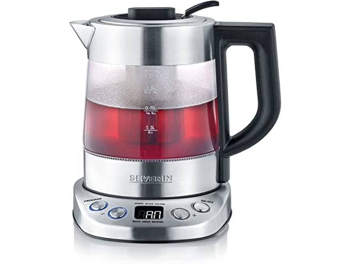 SEVERIN Bouilloire Eau et Thé\, 1L\, 2 200W\, 5 Programmes d'Infusion Préréglés\, Température et Temps Réglables\, Verre/Inox\, WK 3473