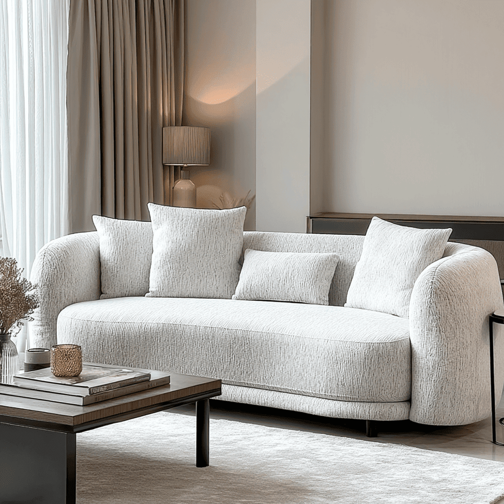 Shella Cream Textured Curved 2 Seater Sofa