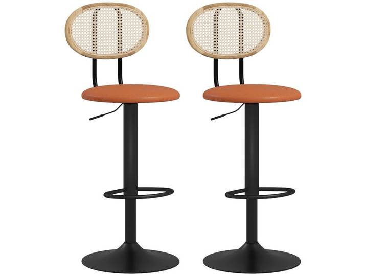 Lot de 2 tabourets de bar HOMCOM chaises de bar hauteur réglable avec dossier en rotin et repose-pieds marron