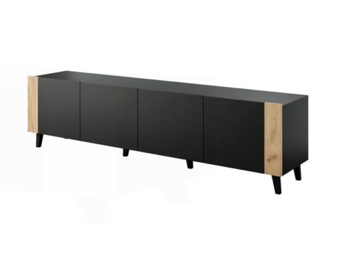 Meuble tv design noir mat bois 200cm