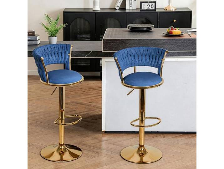 MIPAN.Lot de 2 Tabouret de Bar Réglable - Chaise de Bar Rotation - Chaise Bar Tissu - Chaise Haute Cuisine Bleu - Max:120Kg