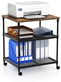 Costway 3 Tier Printer Stand Rolling Fax Cart with Adjustable Shelf and Swivel Wheels-Coffee
