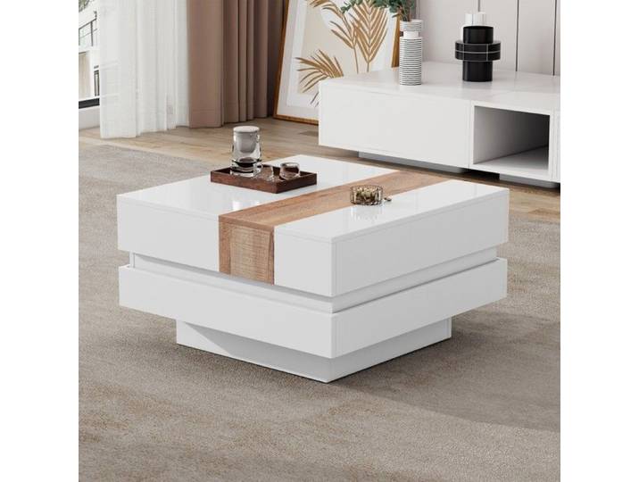 Table basse carrée 70x70x39cm blanc & couleur primaire brillante plateau extensible rangement dissimulé + séparateurs