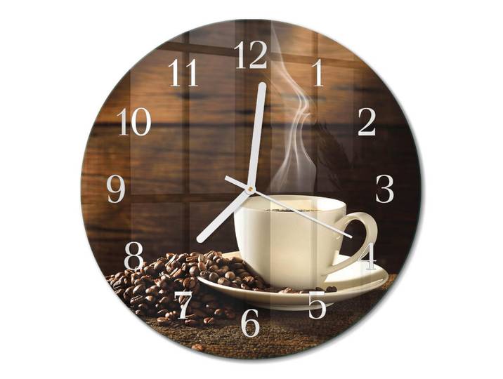 Tulup Wanduhr fi30 cm - Kaffee, Braun, Glas, Rund, 30x30x0.4 cm, Dekoration, Uhren, Wanduhren