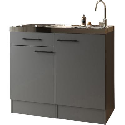 Pantryküche RESPEKTA "Oliver", grau (küche: grau, front: grau matt, korpus: grau matt), B:100cm H:200cm T:60cm, Komplettküchen-Sets, zerlegt, mit Glaskeramikkochfeld, Soft-Close, Breite 100 cm