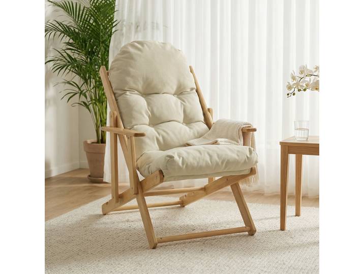 HOMCOM Fauteuil Salon Bois Pliable Inclinable Coussin Capitonné