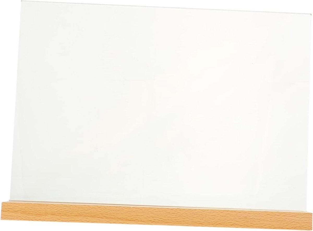 Acryl Menuhouder met houten basis - Transparant - 29.7 x 21 cm