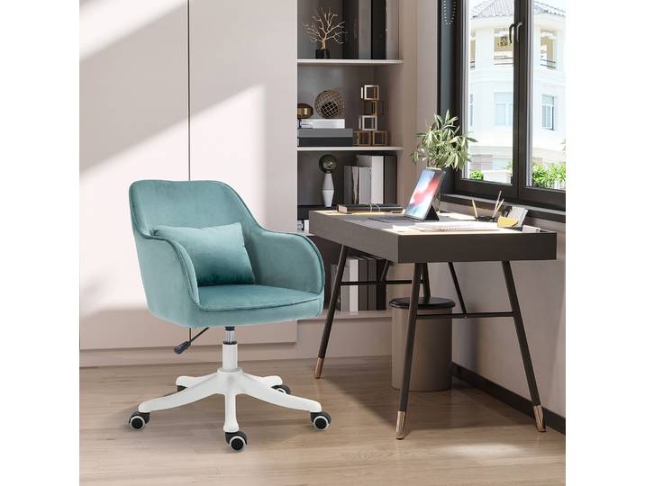HOMCOM Chaise Bureau Velours Massant Pivotante Vert
