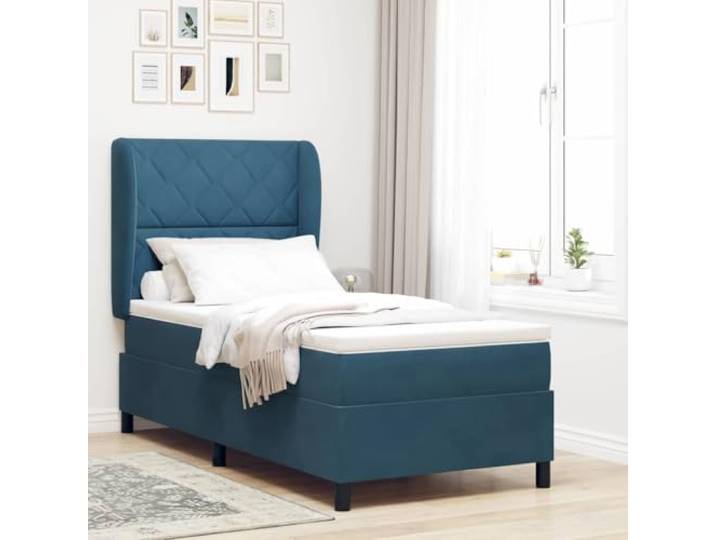 Polyester Boxspringbett Modernes Design mit Komfort Kiefernholz Blau 190 x Boxspringbett mit Matratze Dunkelblau 190 x 90 cm Polsterbett mit verstellbarem Kopfteil Taschenfederkern Einzelbett