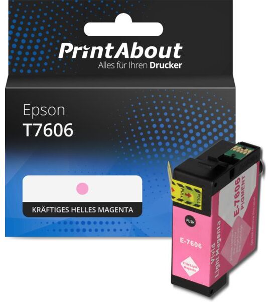 PrintAbout Druckerpatrone kompatibel mit Epson T7606 - Kräftiges helles Magenta