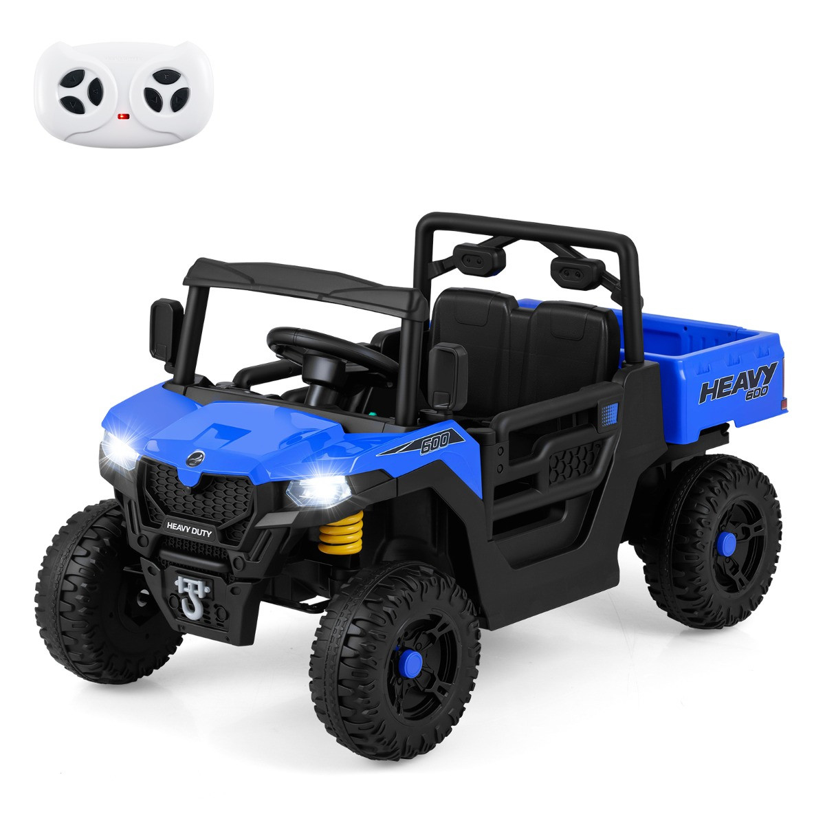 Costway Elektrische Kinderauto Kiepwagen met Afstandsbediening en Led-verlichting Marineblauw