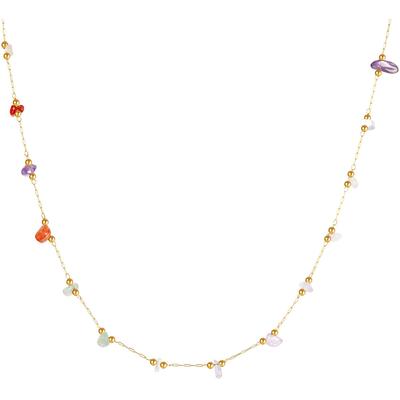 Kette ohne Anhänger FIRETTI "Schmuck Geschenk Edelstahl Halsschmuck Halskette Edelstein", bunt (gelbgoldfarben,flieder, lavendel, kristallweiß, grün), Halsketten, Damen, Edelstahl, L: 45, mit Naturstein