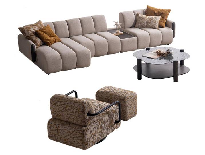 JVmoebel Sofa Braun-Beige Polstercouch mit Relaxfunktion und Sessel