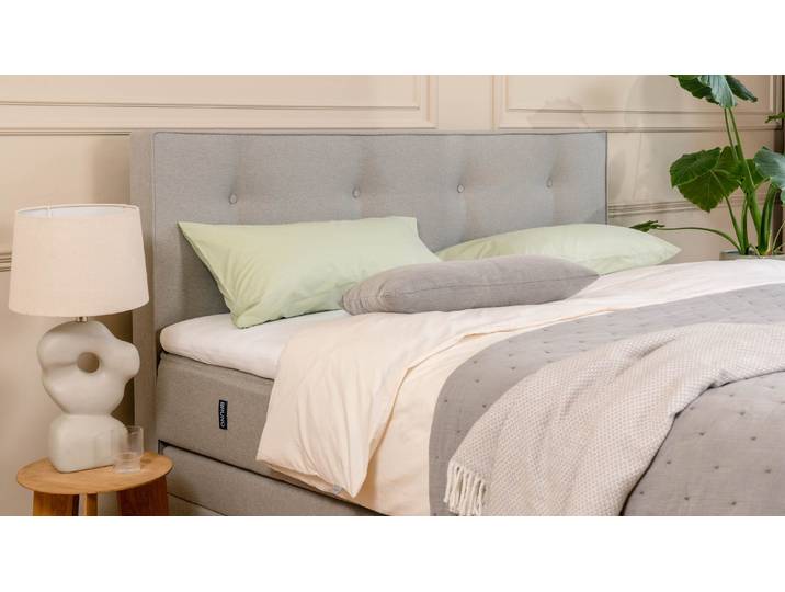 BRUNO Boxspringbett Premium mit Bettkasten 180x200cm in Hellgrau Matratzen-Härtegrad: Links H3 / Rechts H2 extra viel Stauraum & individuell konfigurierbar