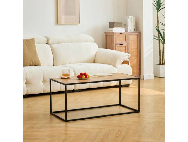 Table basse industrielle en bois et métal noir